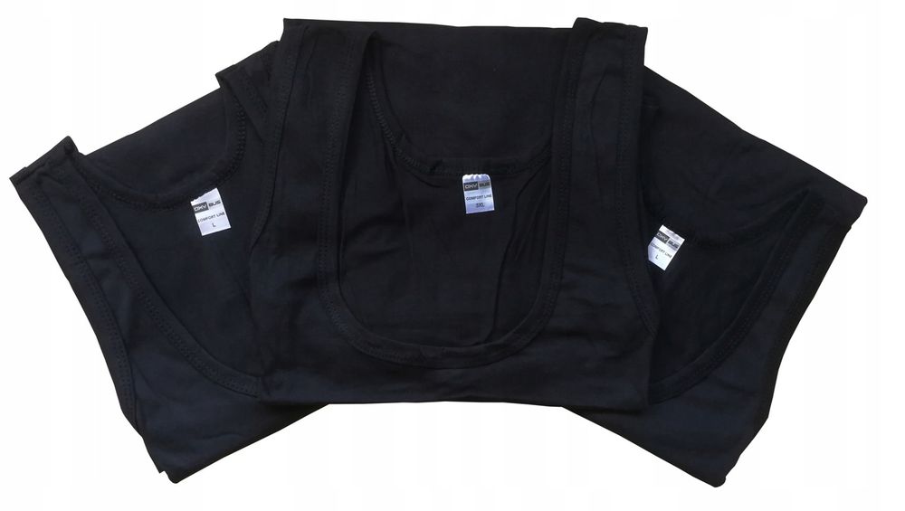 Podkoszulka Koszulka Męska 100% Bawełna Gładka Czarna Okrągły - 2Xl