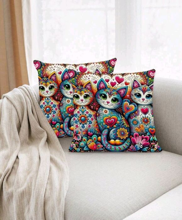 Poszewka na poduszkę rudy i szary kotek