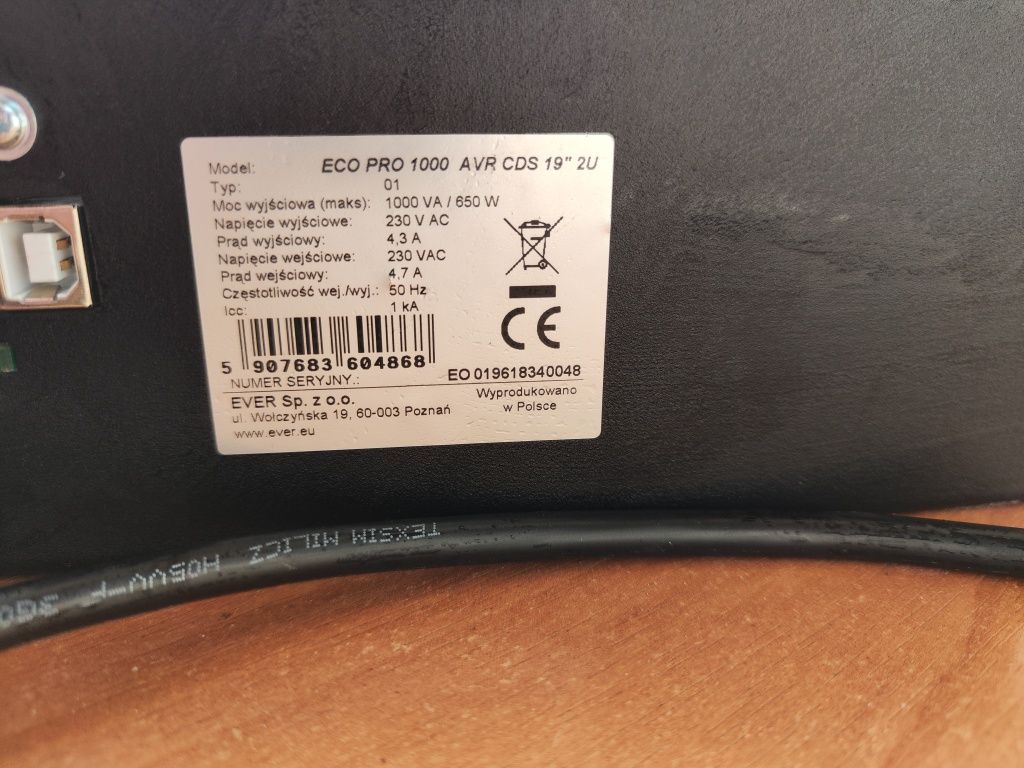 Zasilacz UPS EVER ECO Pro 1000 AVR