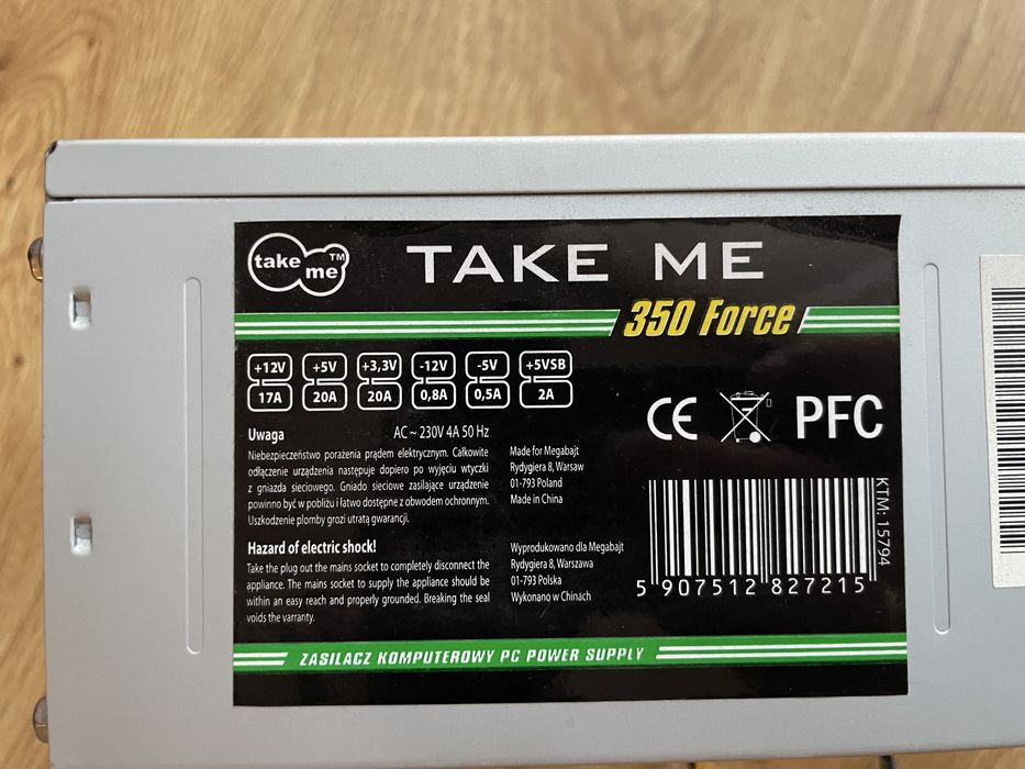 Zasilacz komputerowy TAKE ME 350 Force sprawny z demontażu
