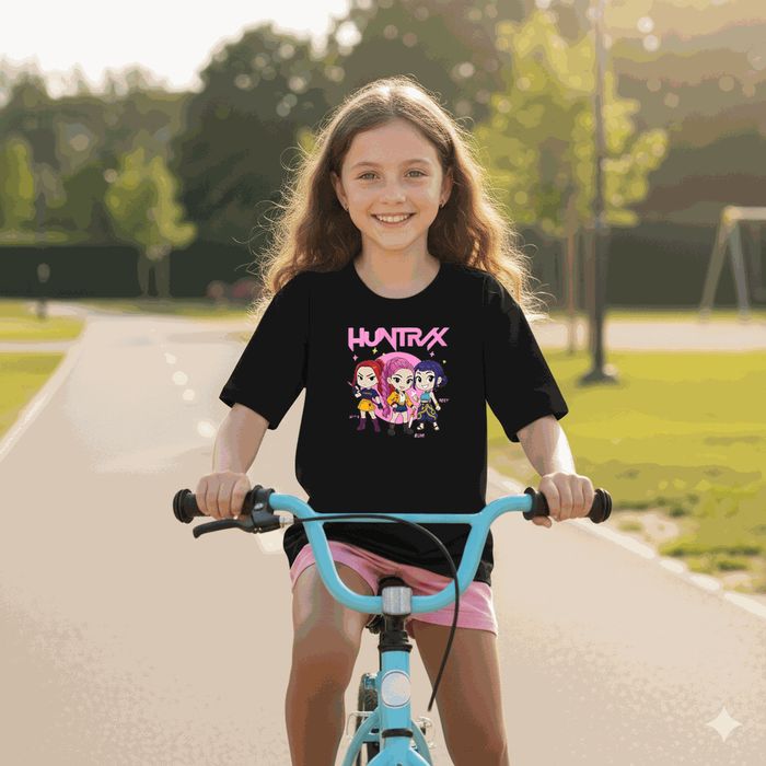 Koszulka dziecięca czarna, huntrix, trzy postacie 152