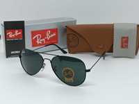 Сонцезахисні Окуляри Ray Ban (Рей Бан) Aviator Black Лінза СКЛО!