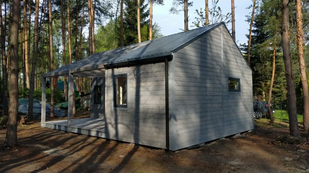 Domek drewniany całoroczny lub letniskowy, wykończony 35 m2 na zgłosze