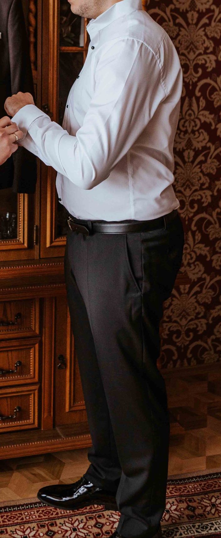 Garnitur męski ślubny Giacomo Conti czarny bordowy 196cm XXL jak nowy