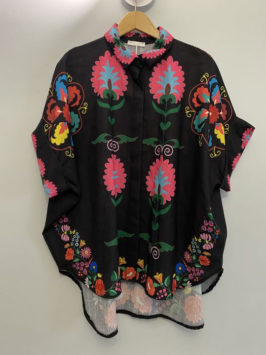 Lniana koszula folk boho kolorowa wzory oversize wiosna lato szeroka