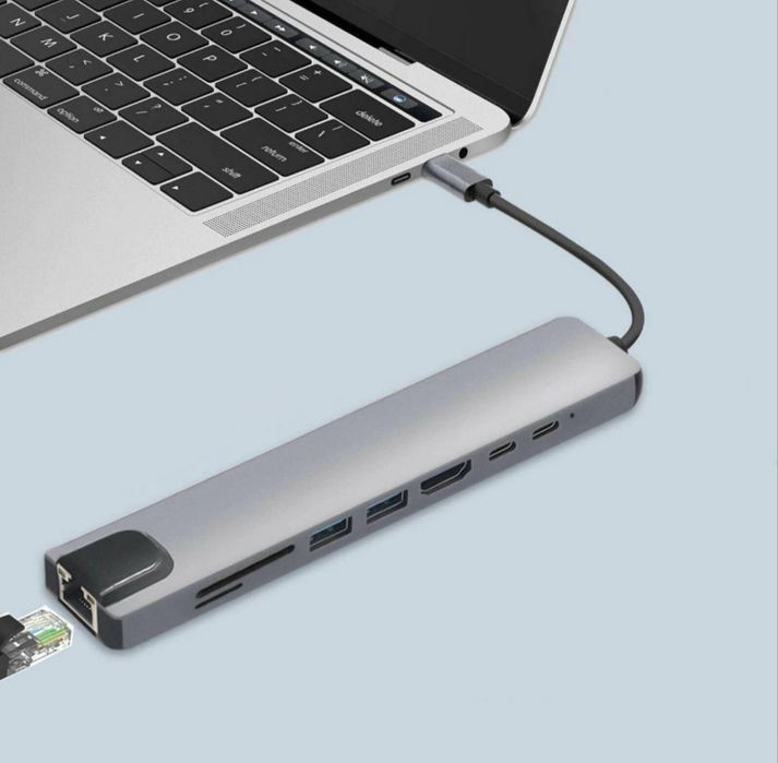 HUB USB C 3.0 8W1 adapter przejściówka port HDMI 4K karta SD LAN