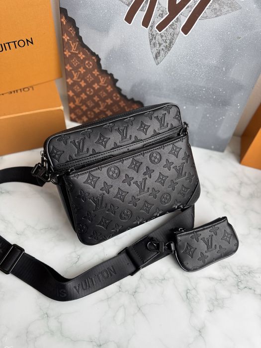Сумка мужская черная 3в1 трио Louis Vuitton messenger Trio кожаная LV