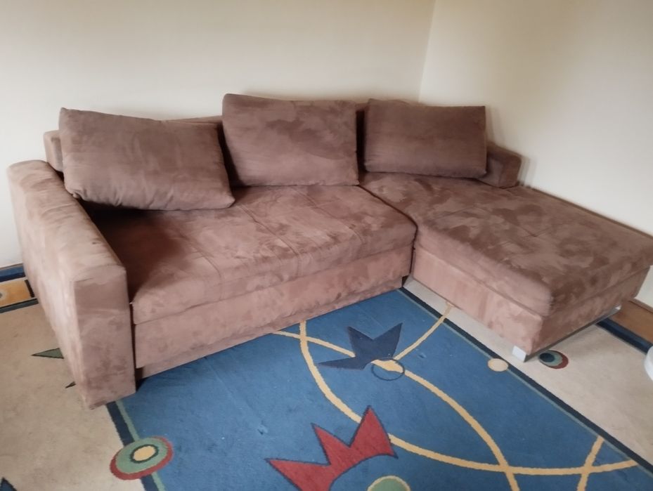 Narożnik 250x180 brązowy z funkcją spania rozkładany Zadbany.