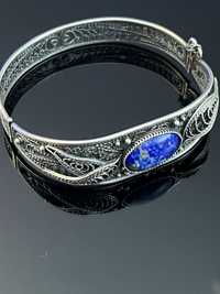 Srebro - Srebrna bransoletka z lapis lazuli