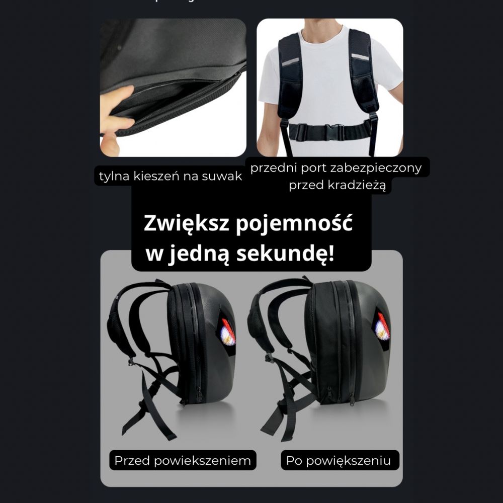 Plecak Led Oczy + GRATIS Powerbank Led na moto lub hulajnogę