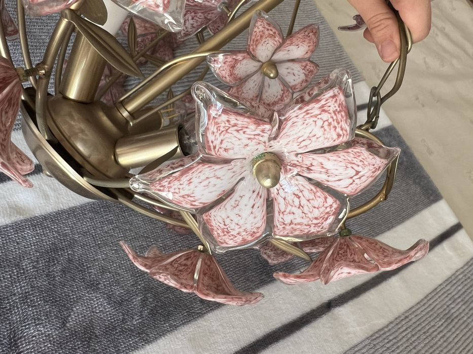 Candeeiro de teto Murano anos 70 - Flores rosa e dourado