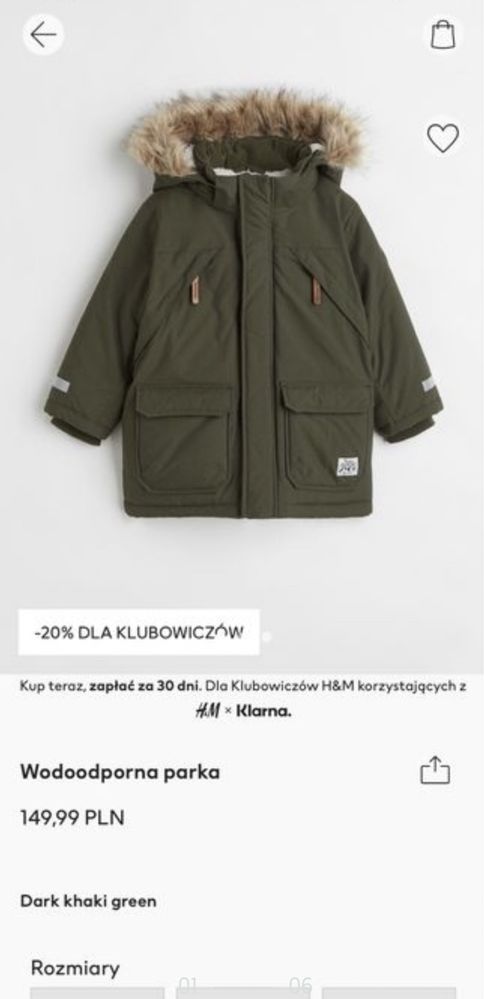 Kurtka zimowa h&m jak NOWA rozm 128 parka