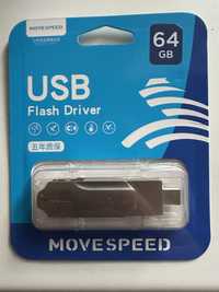 MOVESPEED 2 в 1 с поддержкой OTG, Type-C , USB флешка, 64 Gb, 120Mb/s2