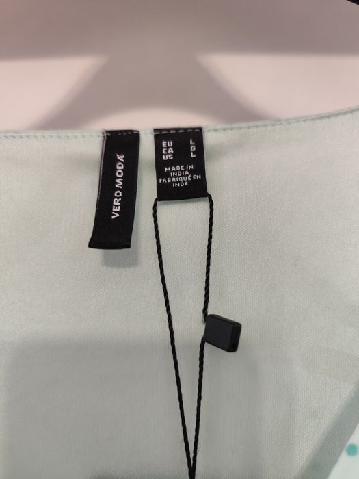 Sukienka mgiełka z paskiem w kropki miętowa Vero moda L krótki rękaw