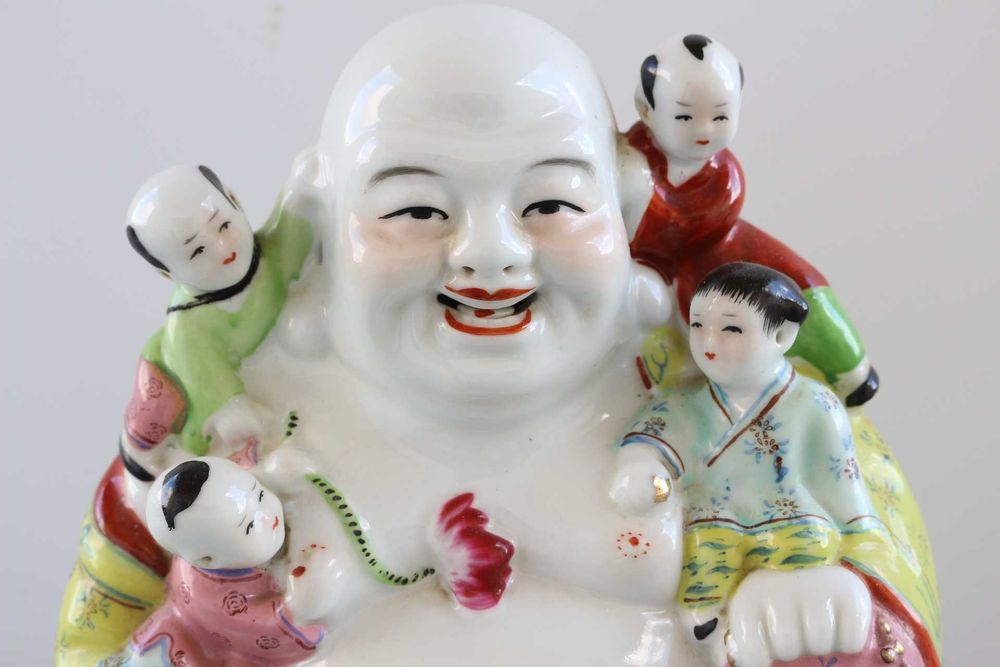 Antigo Buda Fertilidade Porcelana Chinesa Família Rosa 24 cm Marcado