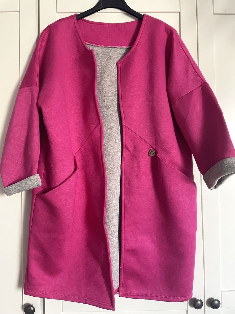 Narzutka płaszczyk kardigan różowy piankowy materiał S M 38 36