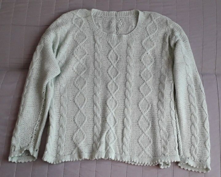 Miętowy sweter robiony na drutach r.ok.XXL