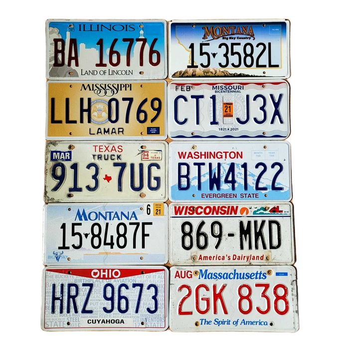 10 oryginalnych tablic rejestracyjnych z USA