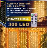 Kurtyna świetlna LED 300 lampki wiszące 3x3m USB zewnątrz wewnątrz