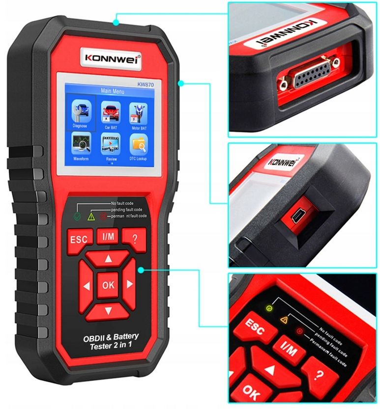 TESTER DIAGNOSTYCZNY interfejs obd2 skaner uniwersalny KONNWEI KW870
