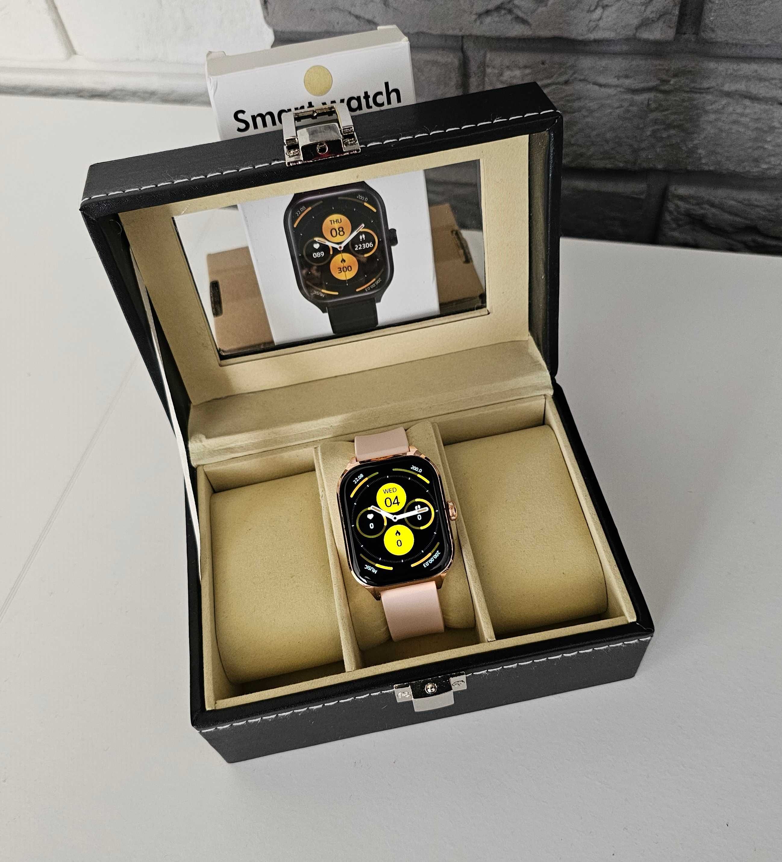 Zegarek Smartwatch smart duży 2.01 kwadratowa koperta gold pink rose