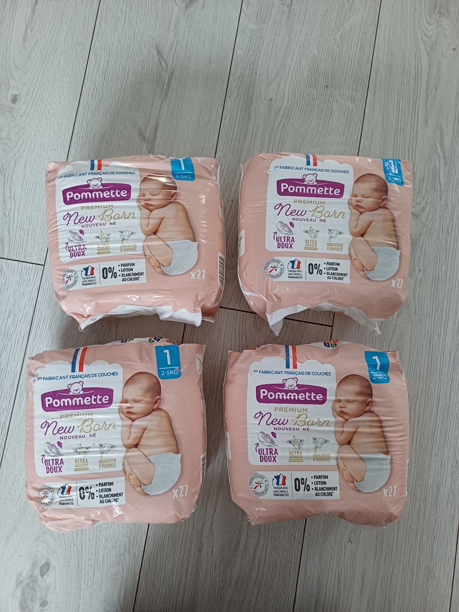 Pampersy 108szt New born 2-5kg 4paczki ×27szt