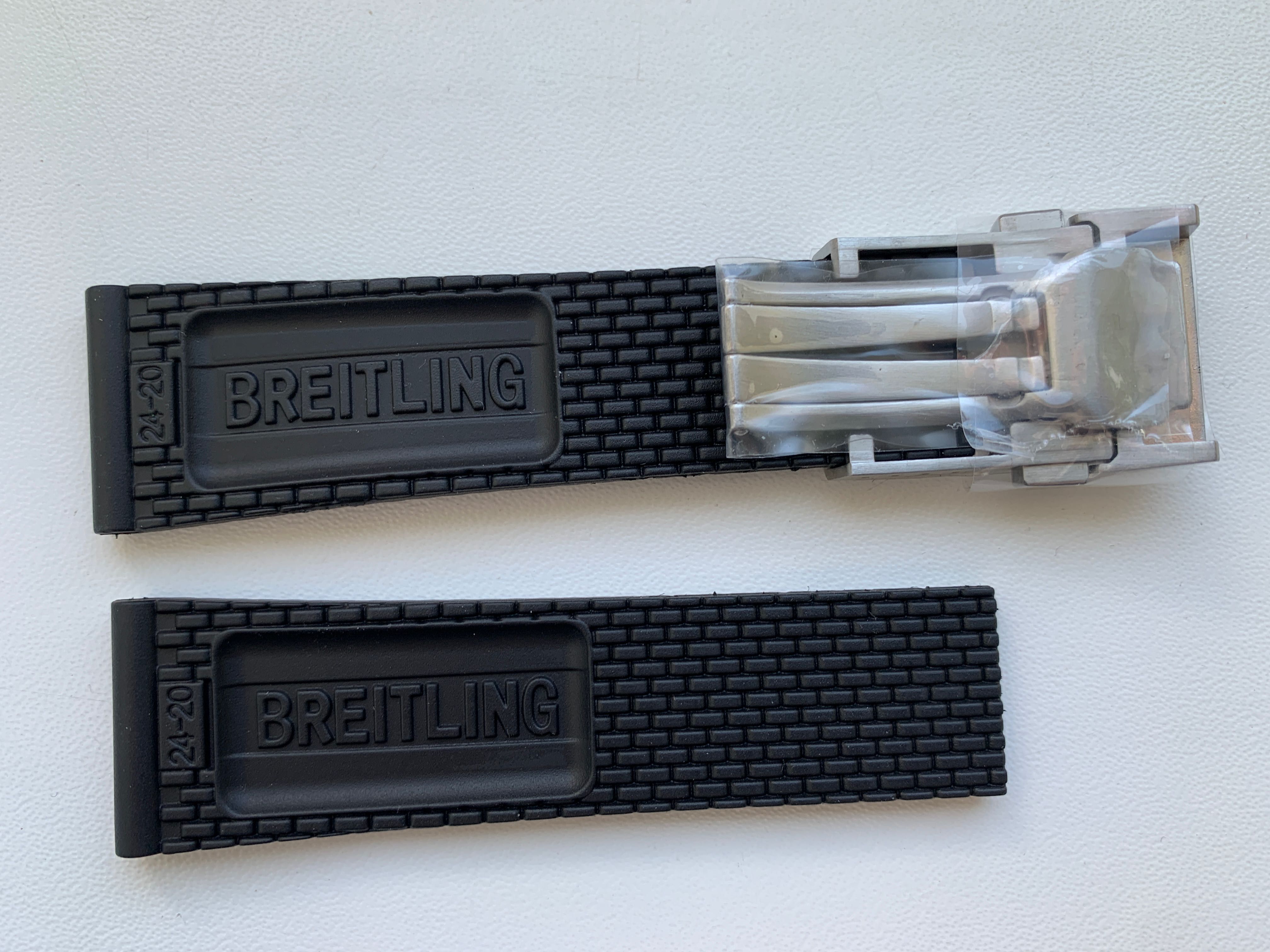 Браслет ремешок каучуковый для часов Breitling 20, 22, 24 мм клипса