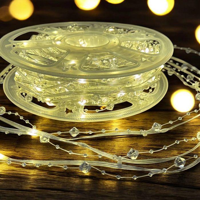 Гірлянда Капля Роси з перлами 400 лед білий і теплий колір 50м Новинка