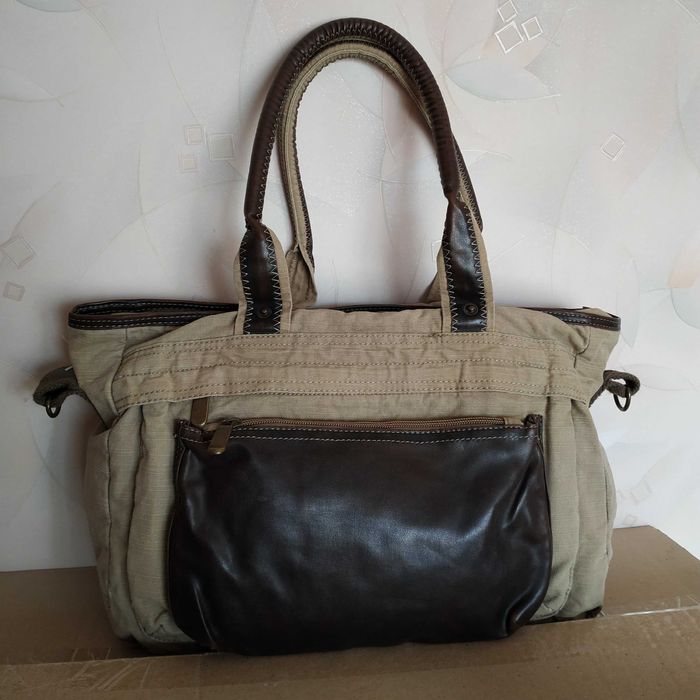 Брезентова сумка з шкіряними вставками