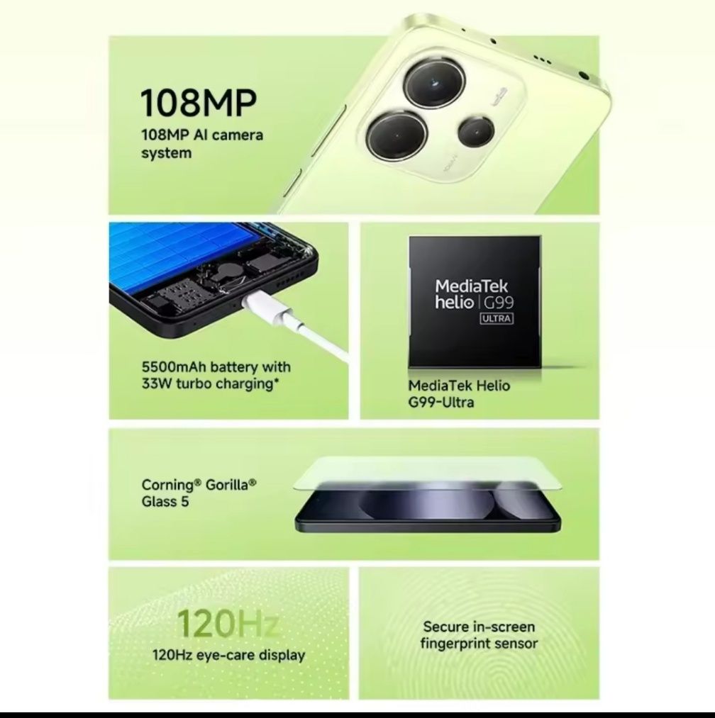 Xiaomi redmi note 14 4G NFC (6/128, lime green)+подарунок.