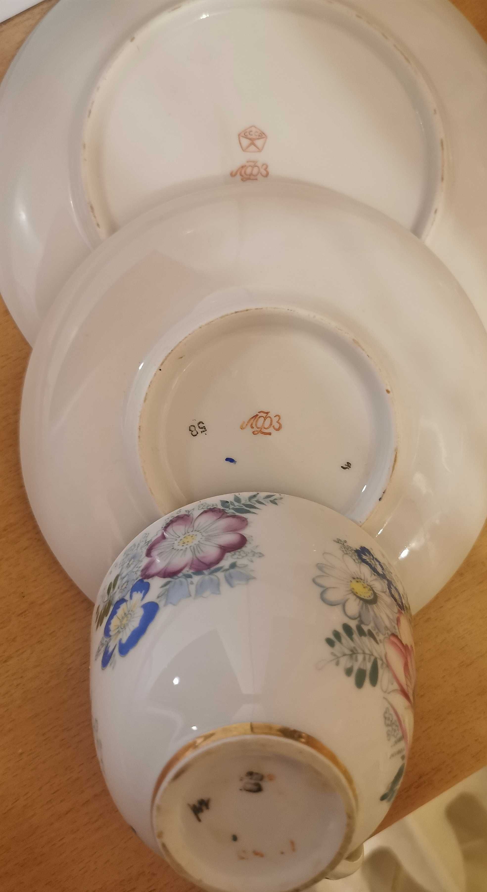 ŁOMONOSOW porcelana rosyjska, filiżanka trio zestaw