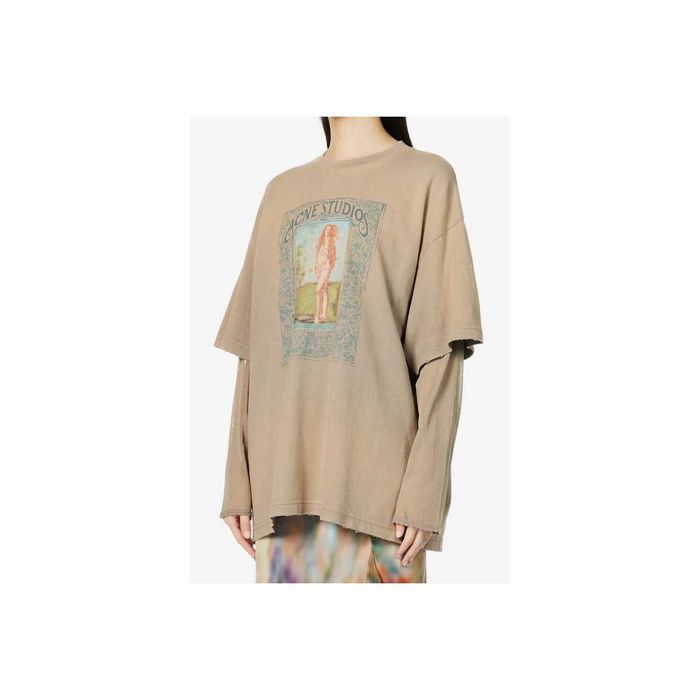 Лонгслів Acne Studios Edra Layered Mesh-Sleeved T-Shirt Taupe
