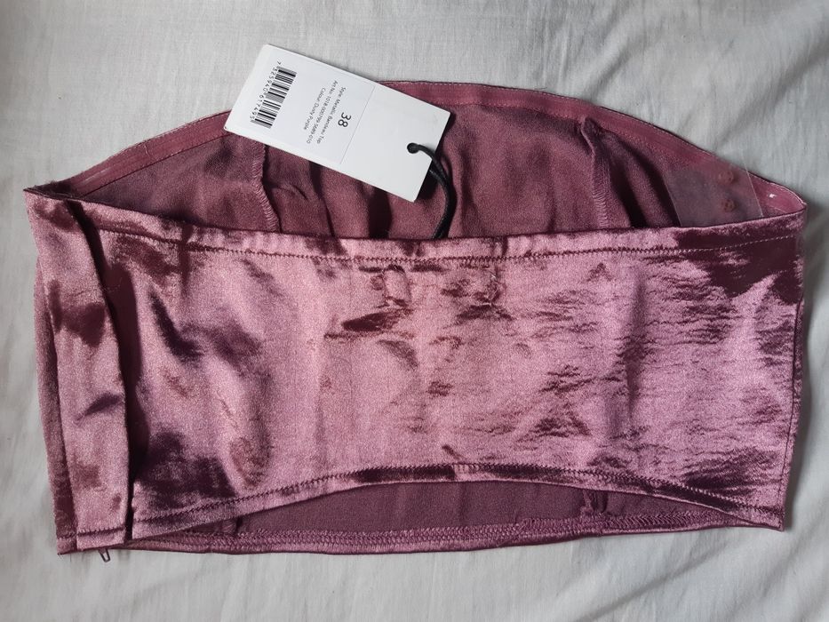 Nowa różowa satynowa metaliczna bluzka crop top 36/38 S/M