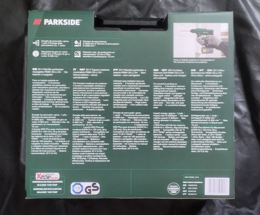 Martelo perfurador a bateria 20V Parkside