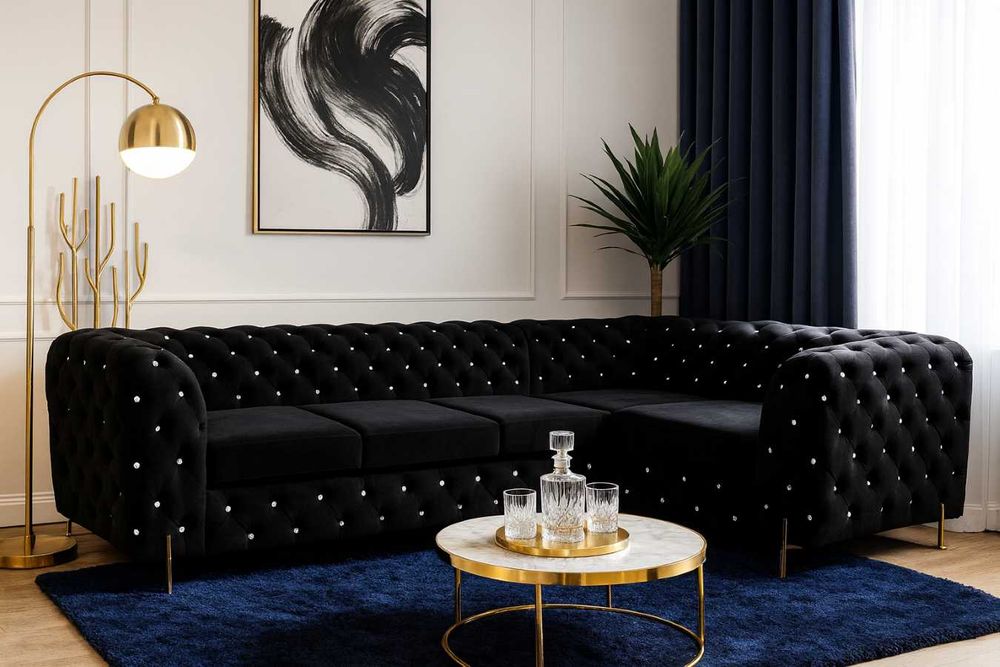 Narożnik kanapa narożna rogówka z kryształkami kanapa sofa