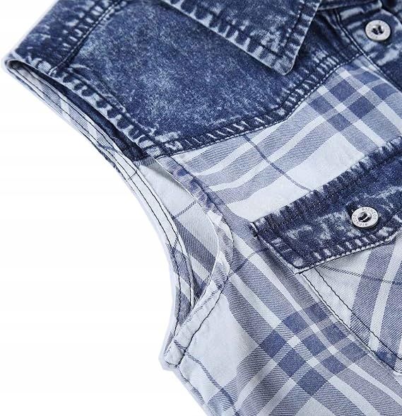 Bienzoe Koszula bez rękawów w Kratkę z Guzikami, Casual Western 12 lat