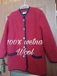Płaszcz wełniany wełna 100% czerwony 44 46 XXL 3XL vintage boho