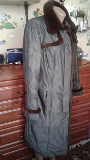 Saga furs стальное пальто-пуховик на тинсулейте с норкой зима 46р