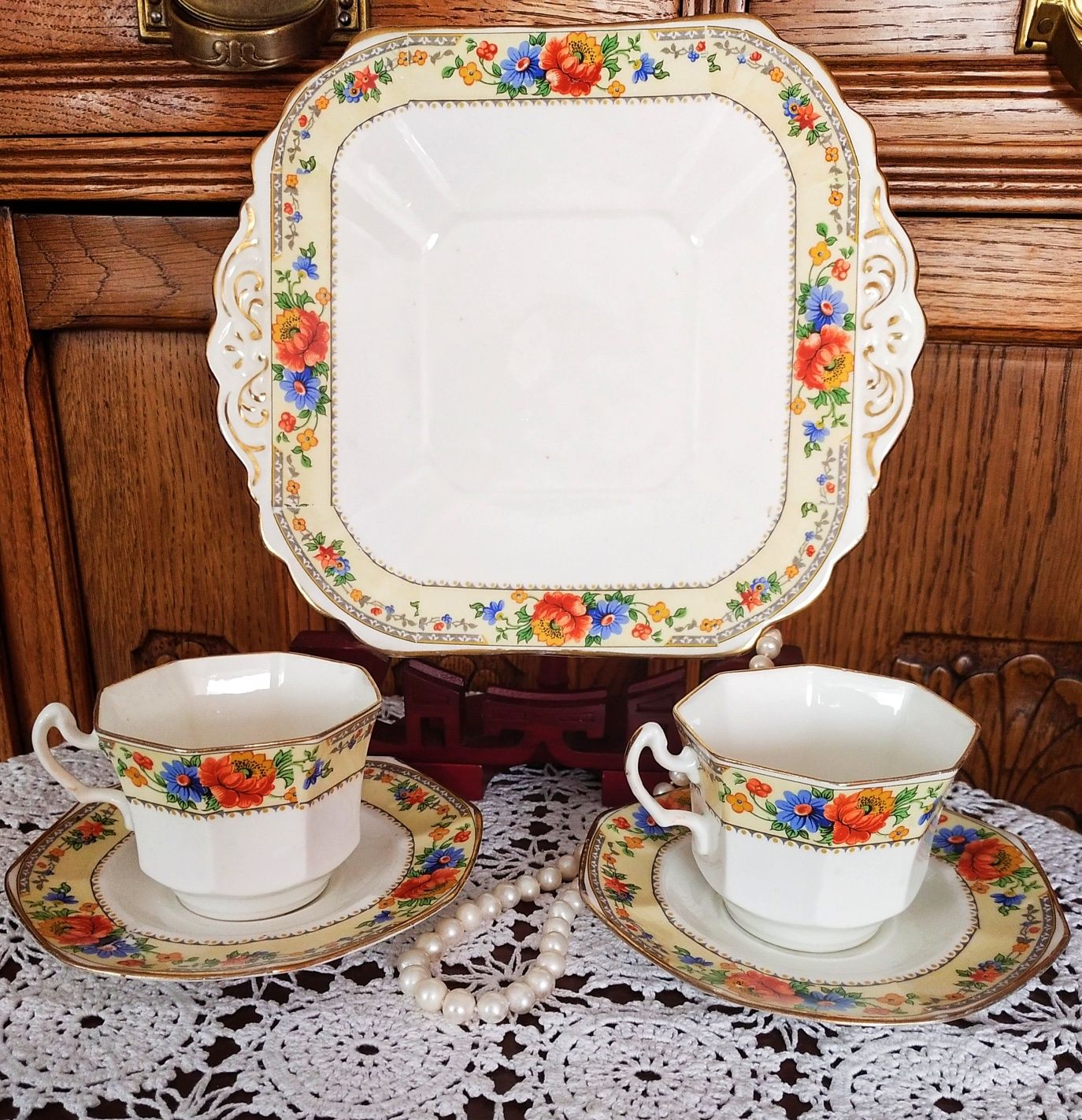 *Stary SAMUEL RADFORDS Angielska Porcelana 2x Filiżanka Talerz Vintage