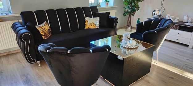 RATY zestaw mebli muszelka sofa 2 fotele komplet wypoczynek GLAMOUR