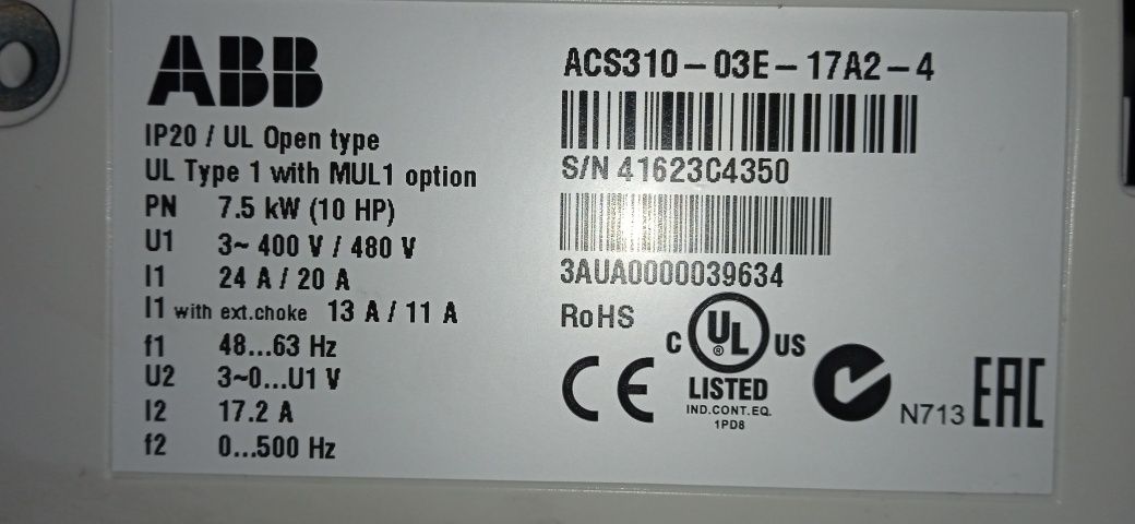 5,5KW ABB ACS310-03E-13A8-4 есть 7,5 и 15KW