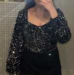 nowa czarna cekinowa bluzka elegancka damska dlugi rekaw new yorker XL