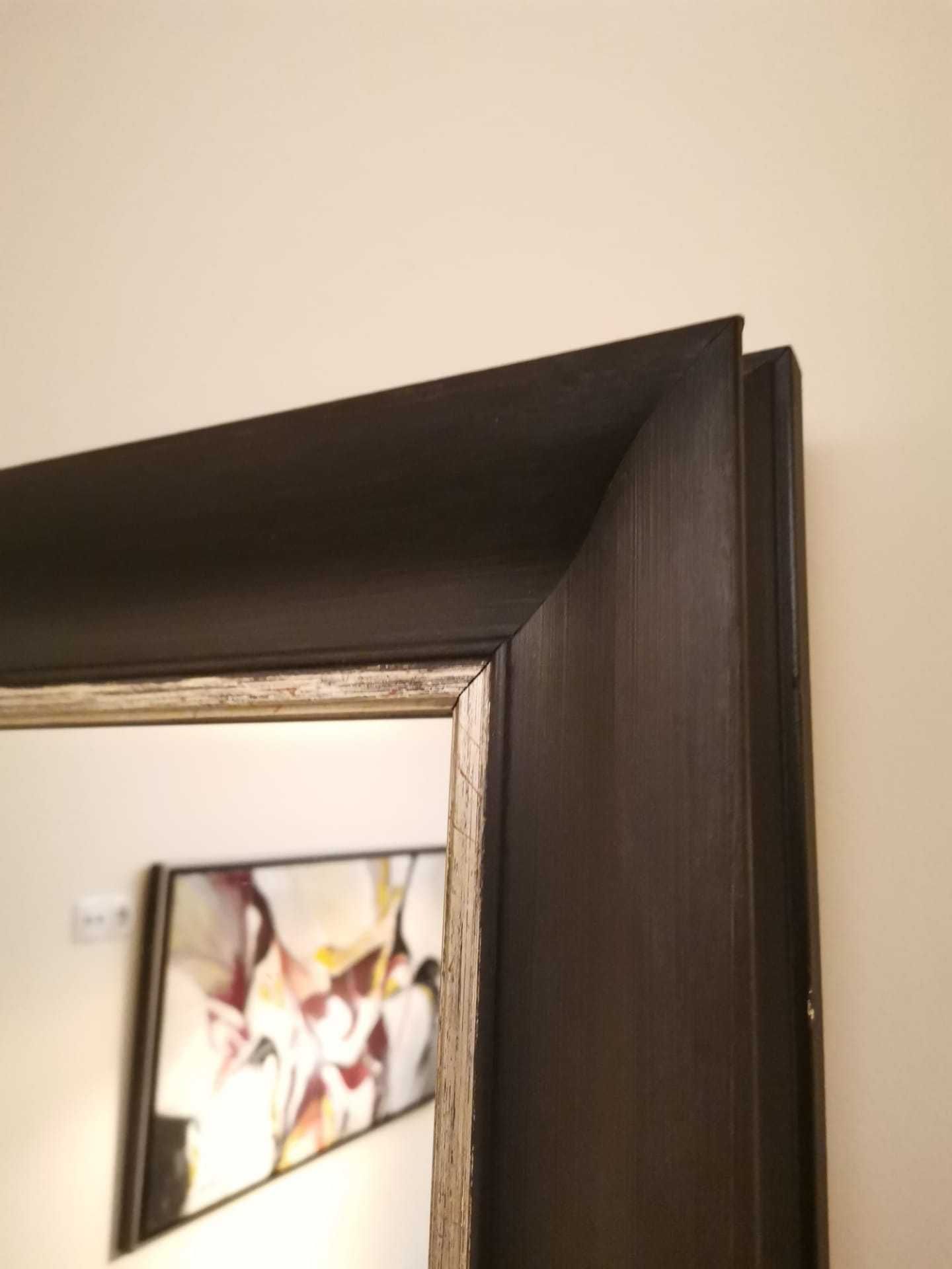 Espelho decorativo em madeira lacado a preto 130x40cm retangular