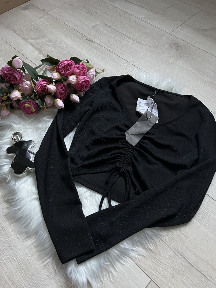 Bluza wiązana ściagana dekolt na sylwestra święta brokatowa nowa