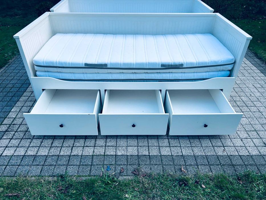 IKEA HEMNES Łóżko Leżanka z 3 szufladami, 2 materace, białe Transport