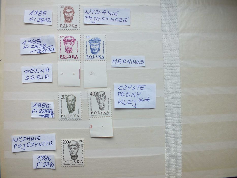6szt. znaczki Fi2812 margines Fi2910 Polska 1985 /1986 GŁOWY czyste **
