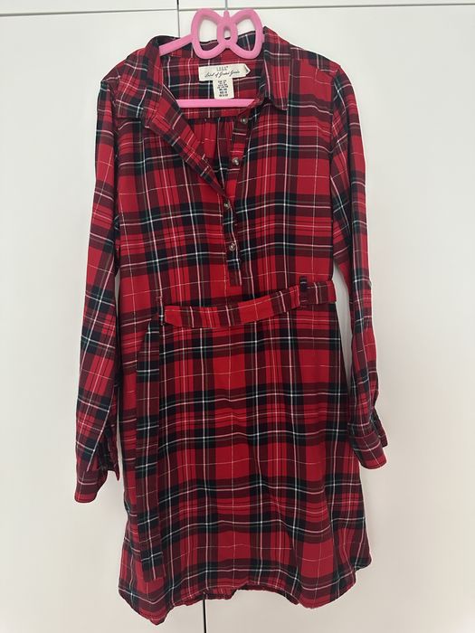 Sukienka szmizjerka czerwona w kratę rozm 140 h&m