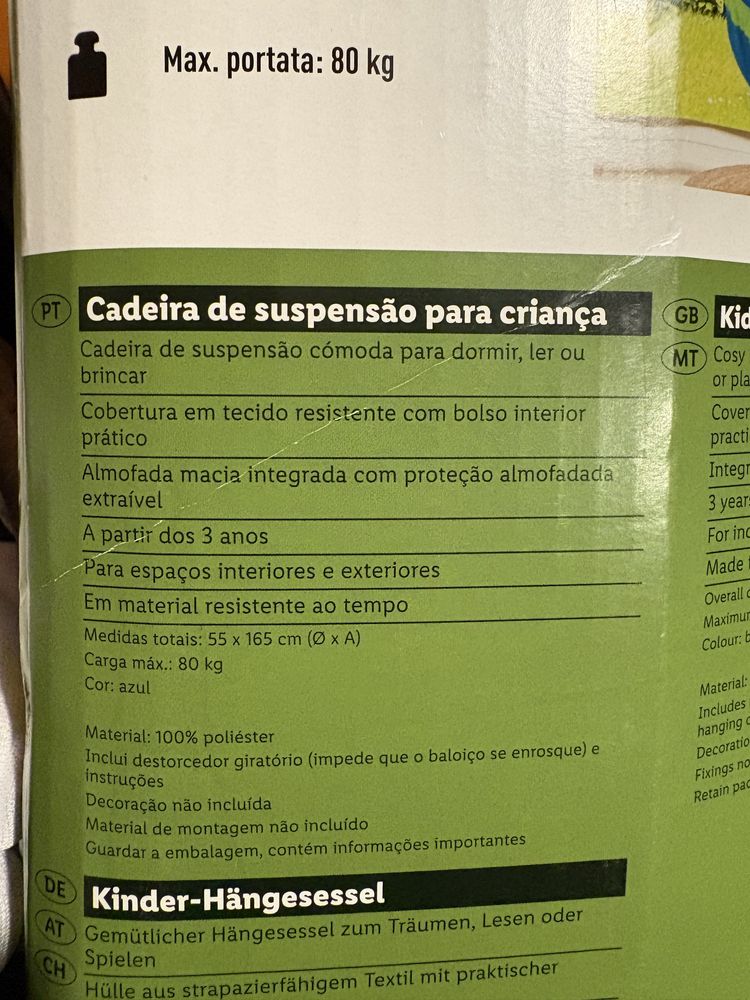 Baloiço de Suspensão para Criança -  Novo