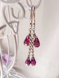 Srebrne kolczyki wiszące z kryształkami swarovskiego fiolet hand made
