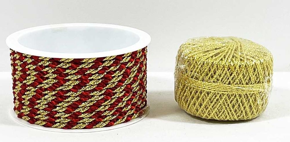 Zestaw do pakowania sznurek czerwony/złoty + złoty 2 sztuki